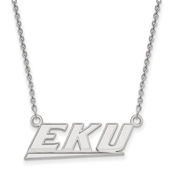 Sterling Silver Eastern Kentucky U Small 'EKU' Pendant Necklace - Picture 1 of 4